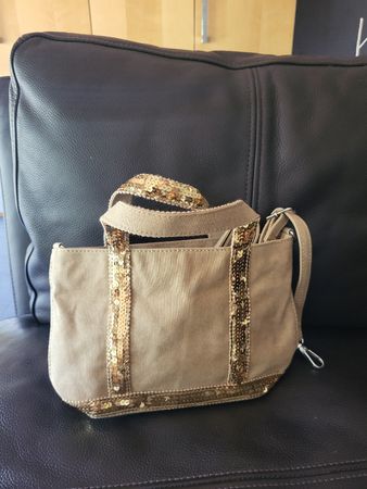 Sac cabas taupe à paillettes, style Vanessa Bruno
