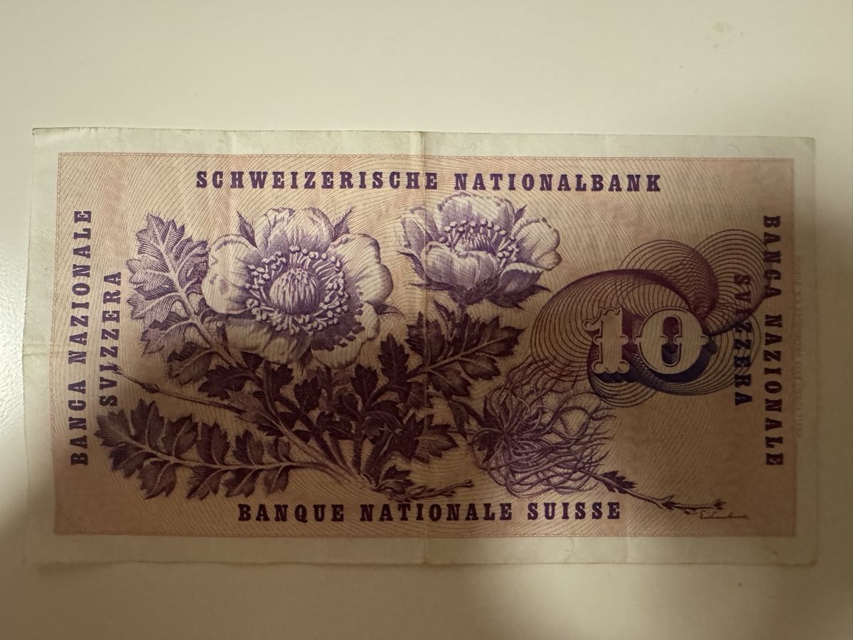 Banknoten: 10 Franken - Schweiz 1974 – Gebraucht aus Massagno von ilm_vd96 1