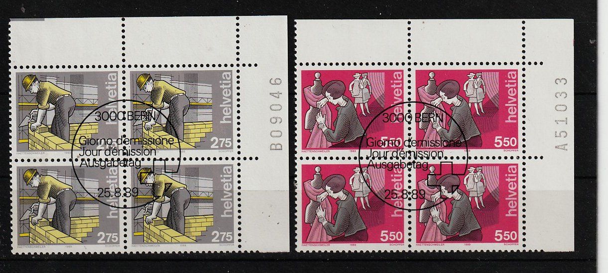 Alle Briefmarken: 1989 4er Block Berufe ETS – Gebraucht aus Arlesheim von gaugi43