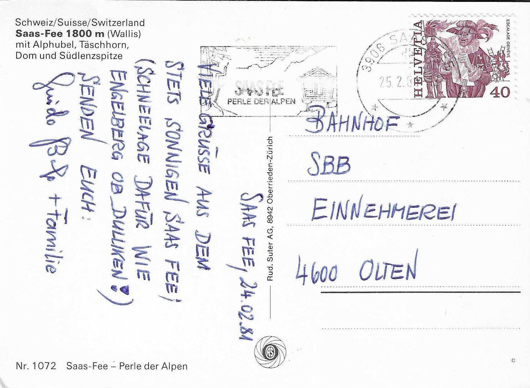 Cartoline postali: Saas-Fee VS – Usato da Rothrist venduto da Stranglehold 1