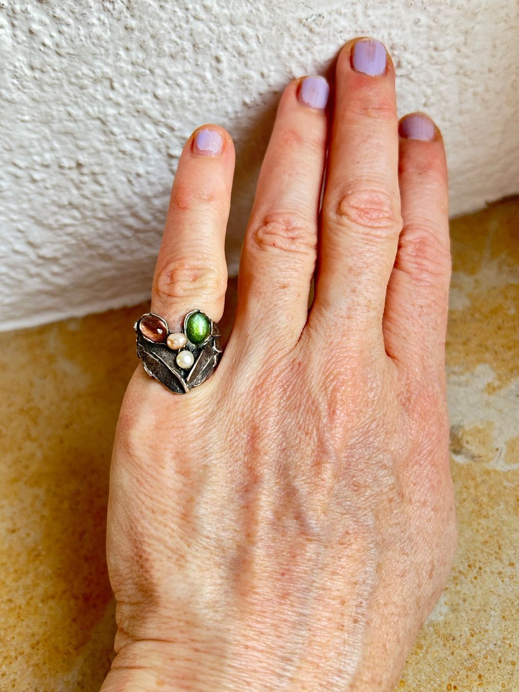 Anelli: Vintage Ring Silber mit Perlen farbigen Steinen (52) – Usato da Dittingen venduto da Bellevista 3