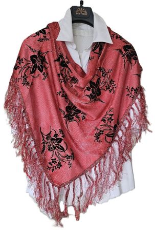 Dreieckstuch Rot/Silber – Florale Muster & Samtrosen