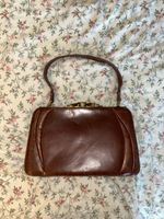 Sac à main en cuir marron vintage des années 50 taille uniqu
