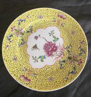 Big ancient Plate Yellow Floral Bird Design, 26cm diameter