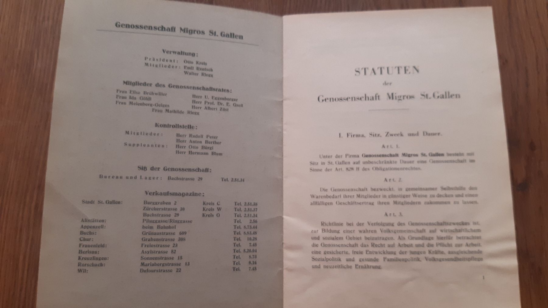 Migros Dokumente: Statuten Genossenschaft Migros St. Gallen 1941 – Gebraucht aus Oey von Parkplatzbrocki 1
