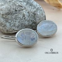 Ovale Ohrringe mit Mondstein – Sterling 925 Silber