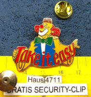 CLOWN PIN ENAMEL " TAK IT' EASY " GOLDIG