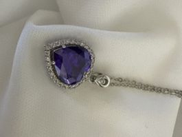 Collier pendentif coeur violet pierre état neuf