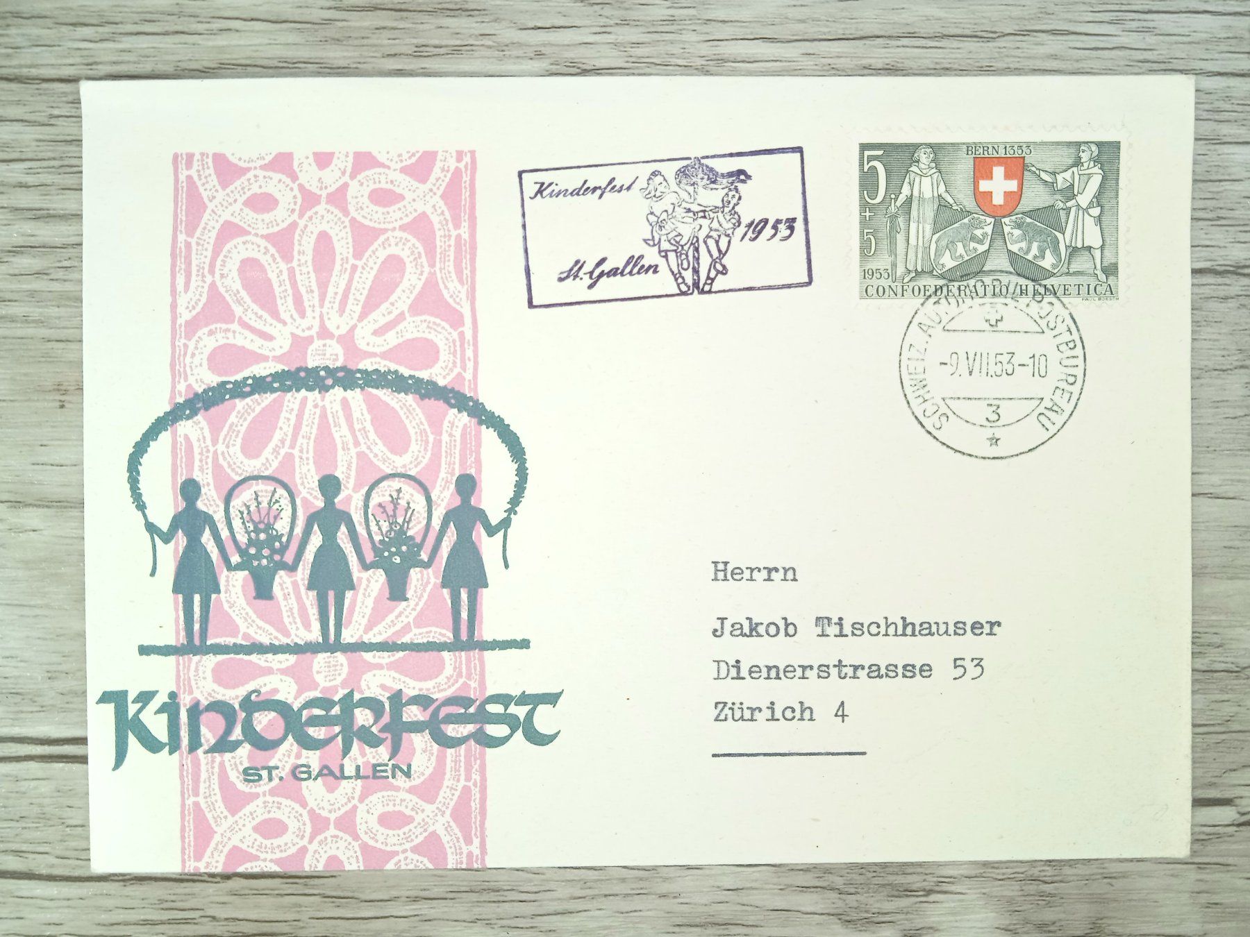 Alle Briefmarken: TR72 Enveloppe + Timbre Suisse 1953 – Gebraucht aus Cousset von Patrick_Collections