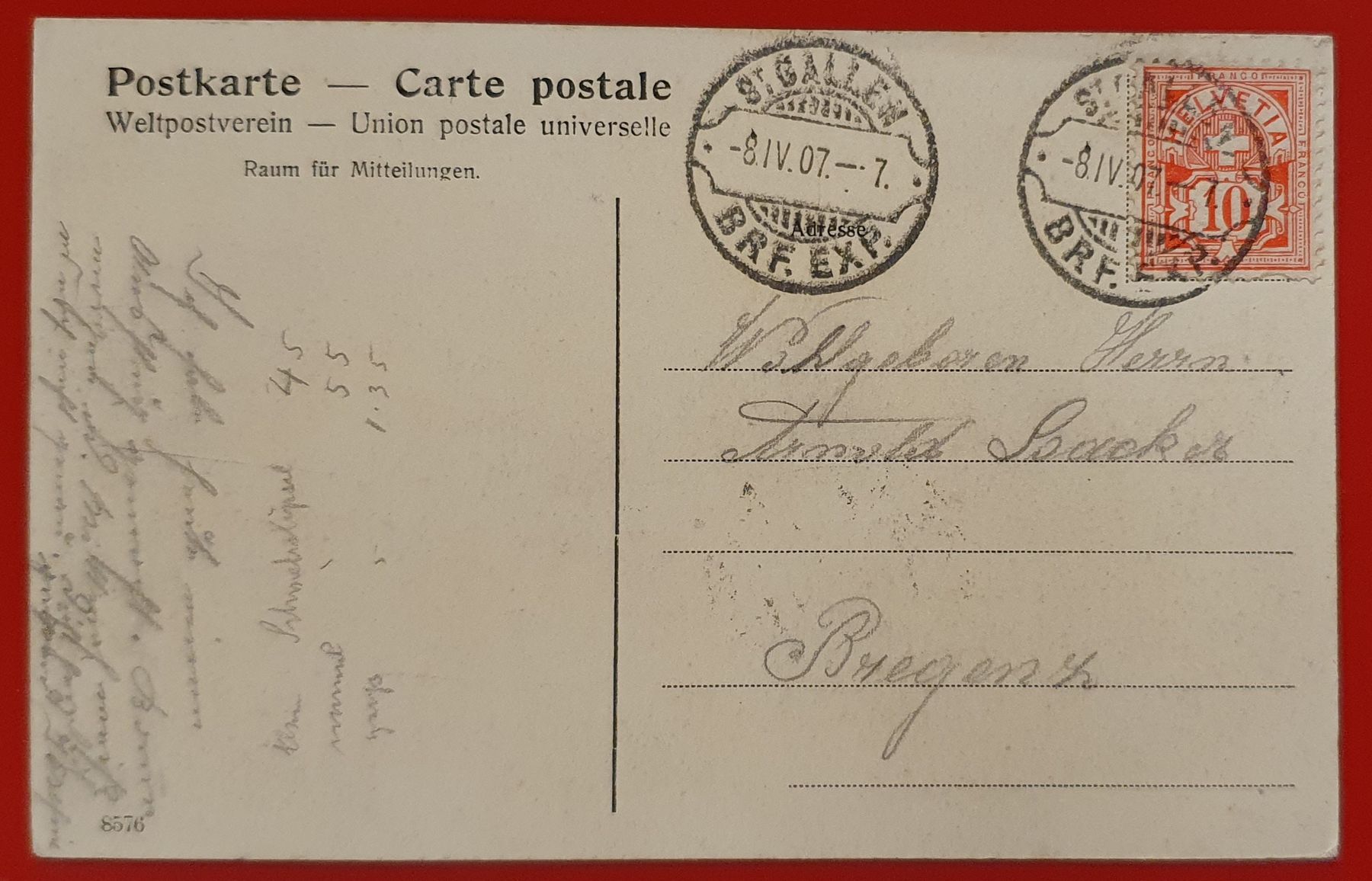 Cartoline postali: St. Gallen 1907 - Markt mit Hotel Hecht – Usato da Kreuzlingen venduto da Rschweiz1 1