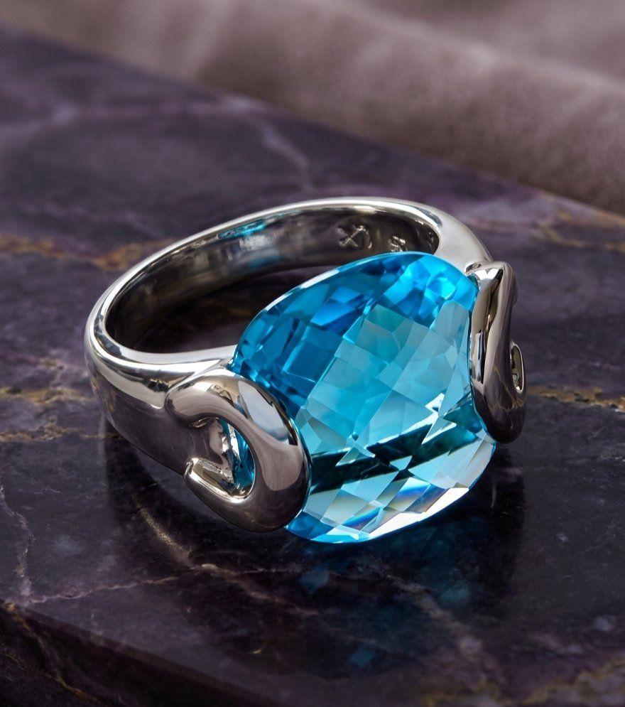 Anelli: Modernem Silberring 925 mit grossem blauem Topas - Neu – Nuovo e nell'imballaggio originale da Uetikon am See venduto da Coralreef