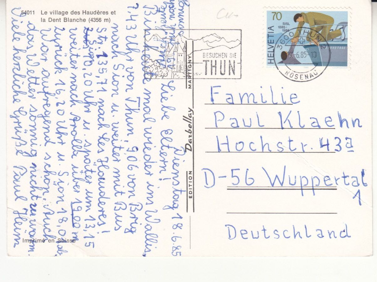 Cartes postales: Les Haudères 1985 – D'occasion à Bürglen TG par StampGraf 1