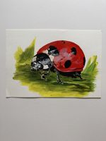 Gemälde Marienkäfer auf Blatt Acryl auf Strukturpapier Unika
