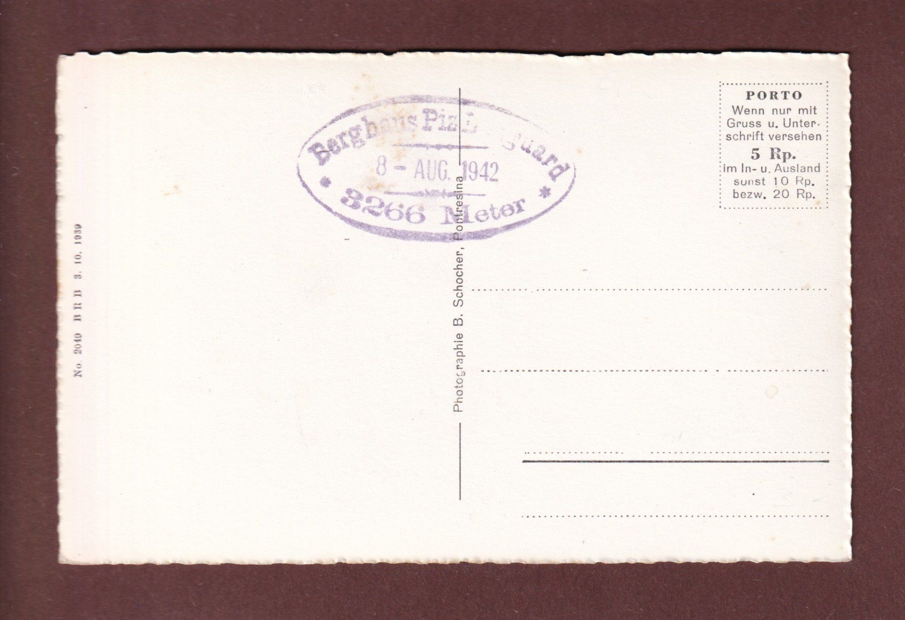 Cartoline postali: PIZ LANGUARD - 1942 – Usato da Pully venduto da nicecards-shop 1
