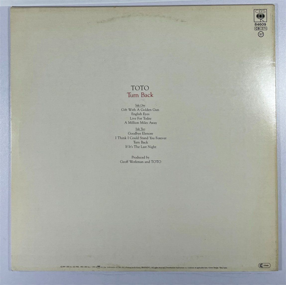 Dischi in vinile: LP: TOTO - Turn Back  (1981) – Nuovo (secondo la descrizione) da Frenkendorf venduto da Yard-Sale-2000 1