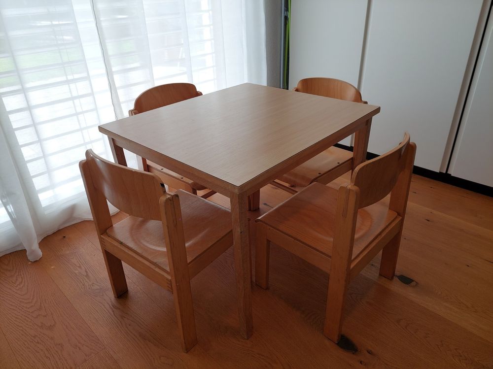 Kindertisch Mit 4 Stühlen Massivholz - 5-teilige Sitzgruppe Für Kinder