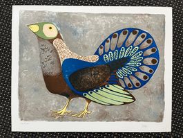 Lithografie / farbiger Vogel signiert SERGIO    (ID B5776)