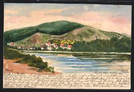 Handgemalt: Heyen, Blick über den Fluss