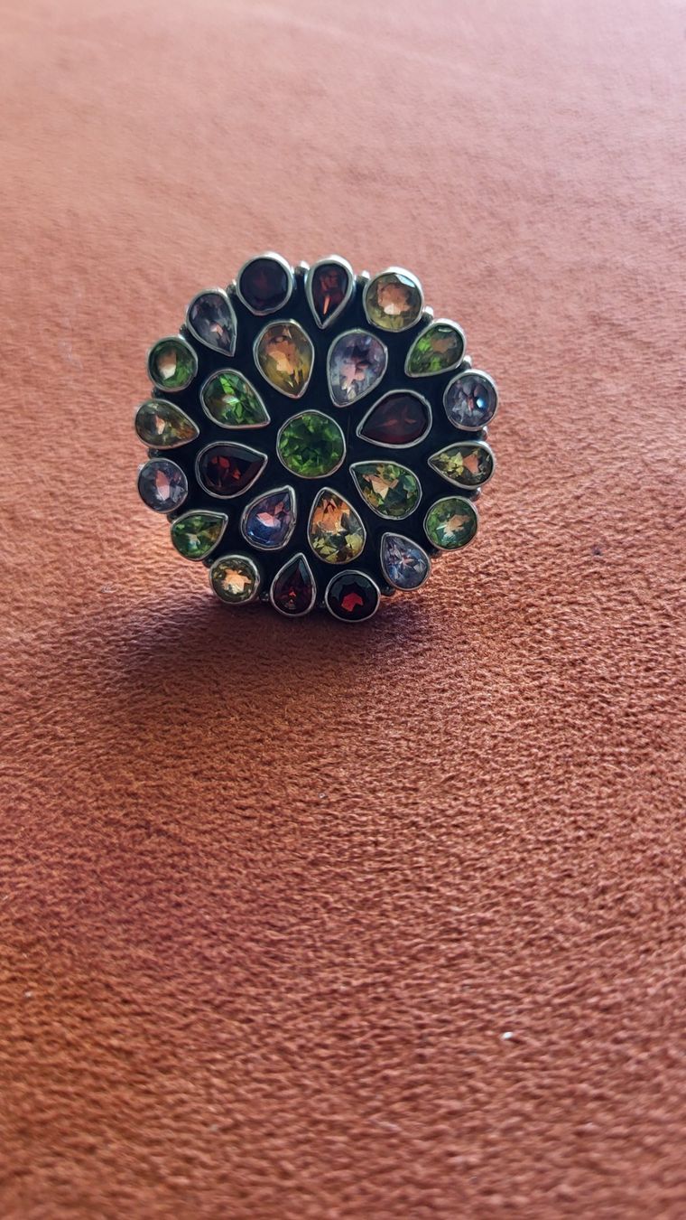 Anelli: Silberring mit Peridot, Granat, Zitrin, Amethyst – Nuovo (secondo la descrizione) da Zürich venduto da apil 9