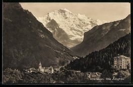 AK Interlaken, Ortspartie mit Jungfrau