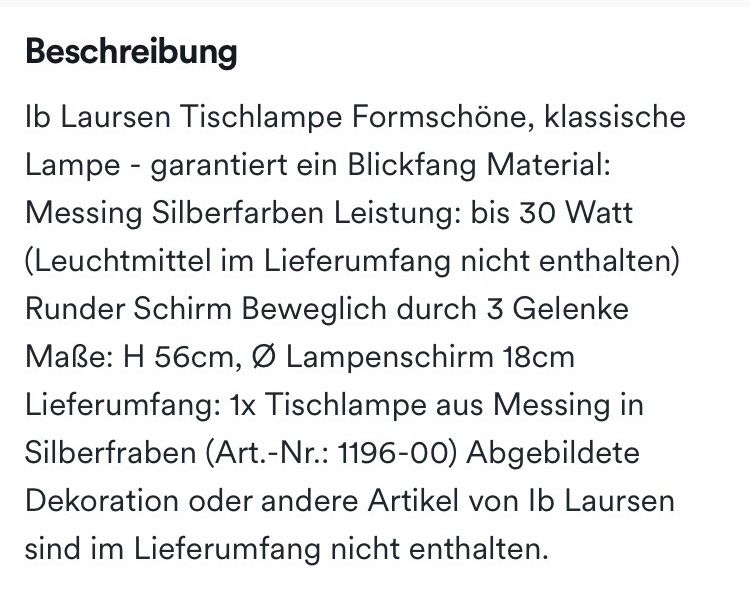 Lampade: Tischleuchte IB Laursen .. Neu.. – Nuovo (secondo la descrizione) da Hünenberg venduto da Smile77.. 9