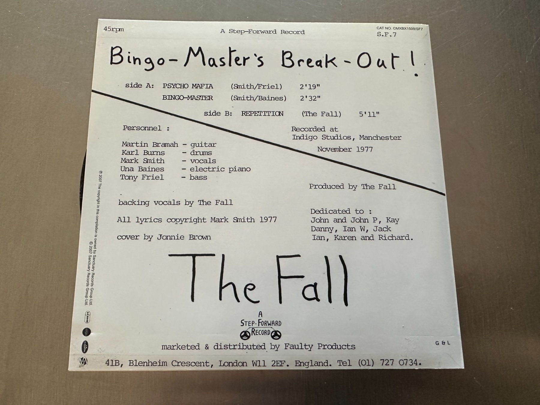 Dischi in vinile: THE FALL 7 BINGO-MASTER'S BREAK-OUT ! – Usato da Sion venduto da jaipur1401 2