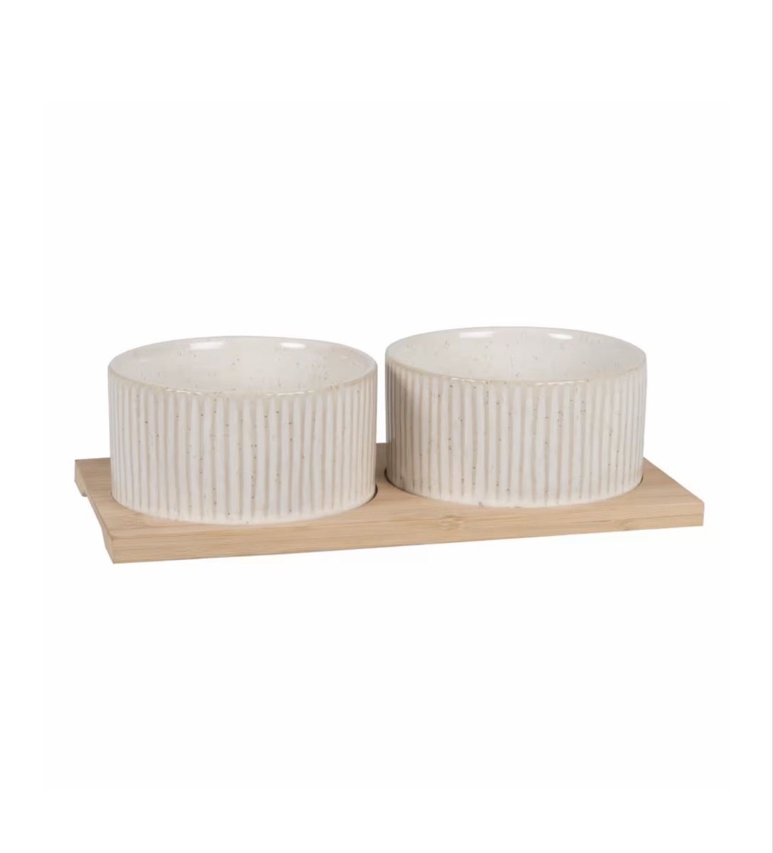 Maisons du monde Schalen: Futternapf Set Steingut und Bambusholz – Gebraucht aus Winterthur von leimaj