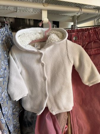Veste pull pour bebe blanche avec doublure, 3 mois