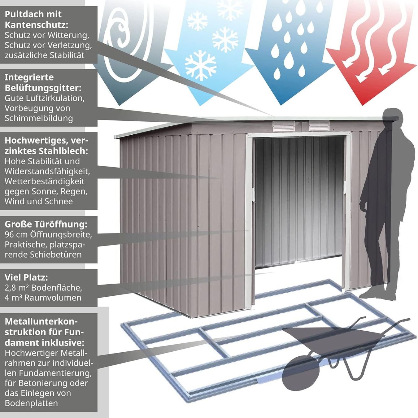 Gartenhäuser & Gewächshäuser: HATTORO P100 Metall Gerätehaus Hellgrau – Neu und originalverpackt aus Bottighofen von zaap 3