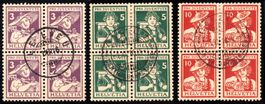 1916 Pro Juventute Kat.-Nr. J4-J6 Viererblockssatz ERSTTAG
