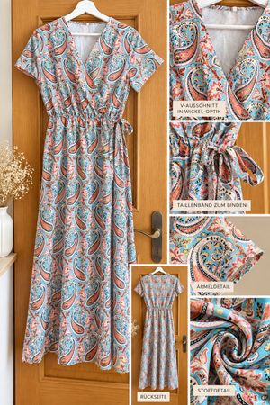 🩵 Wickelkleid Gr. M – Paisley – Türkis/Rosa – Sommerkleid