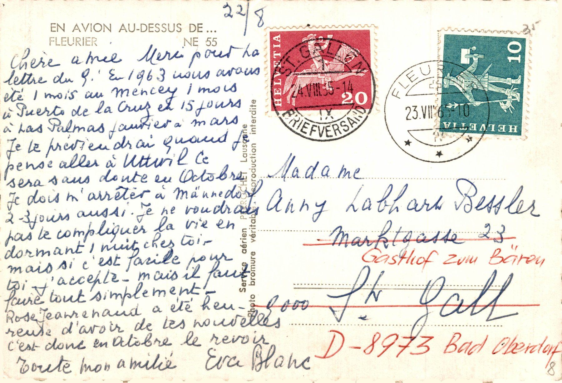 Cartoline postali: En Avion au-dessus de ... Fleurier – Usato da Bronschhofen venduto da Astore 1