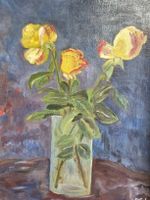 Art Gemälde Rosenstillleben, signiert MH, Vintage, 60er