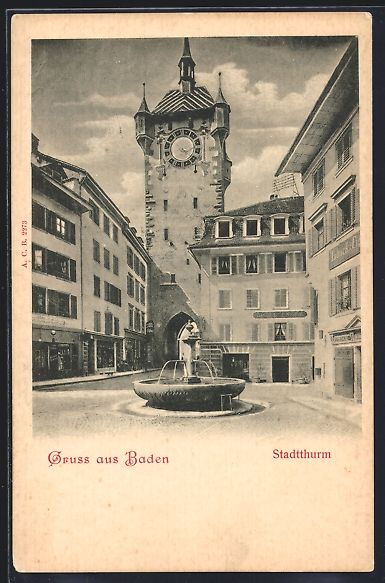Ansichtskarten: AK Baden, Brunnen vor dem Stadtturm – Gebraucht aus Berlin von bartko-reher