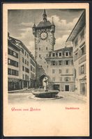 AK Baden, Brunnen vor dem Stadtturm