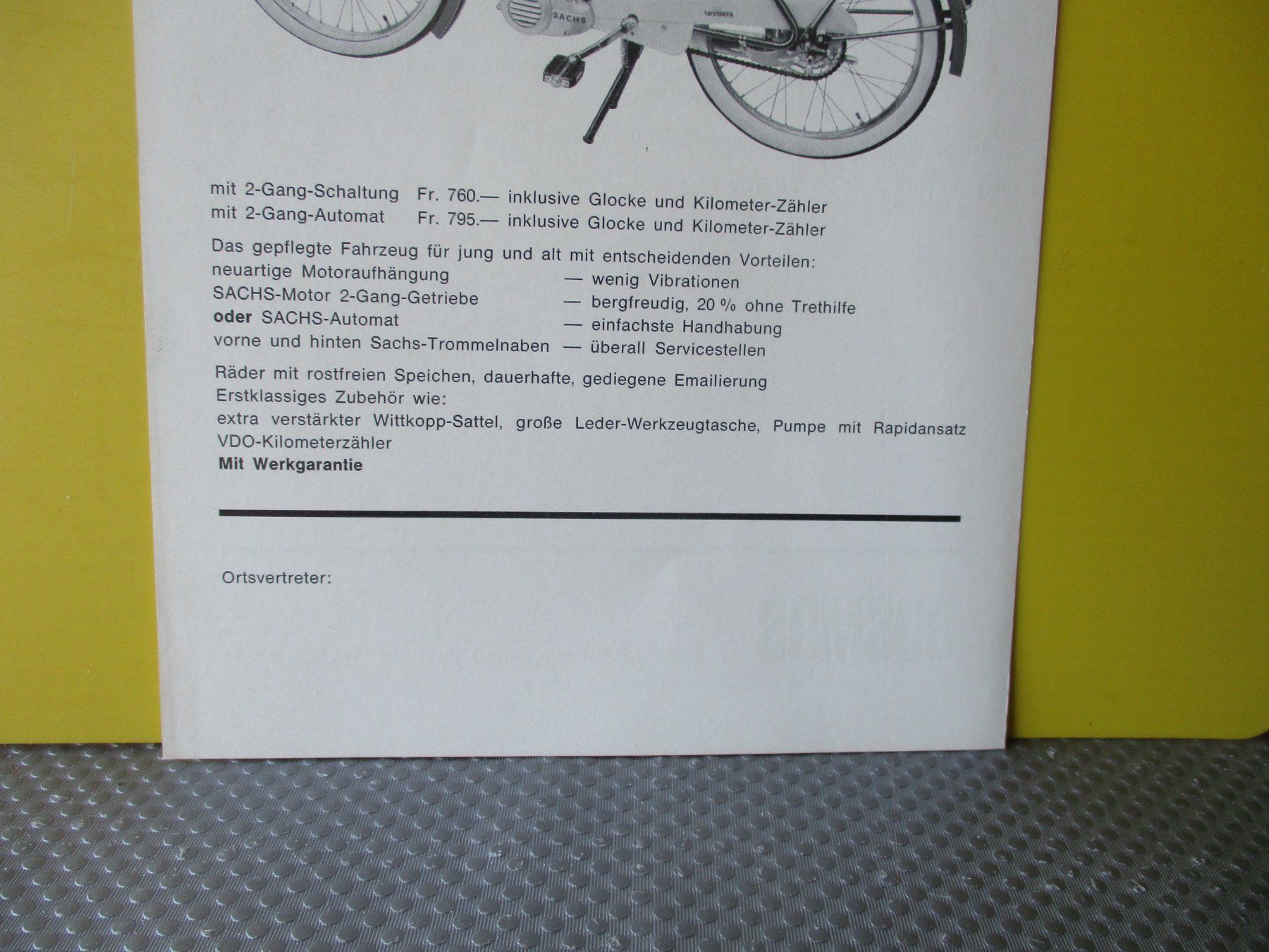 Documenti: Originale Cosmos Sachs Motorfahrrad - Prospekt – Usato da Ottikon Gossau ZH venduto da hokuspokus 2