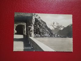 Axenstrasse Flüelen Uri Bristenstock s/w Karte