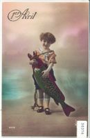 1. April - Mädchen mit Fisch - coloriert