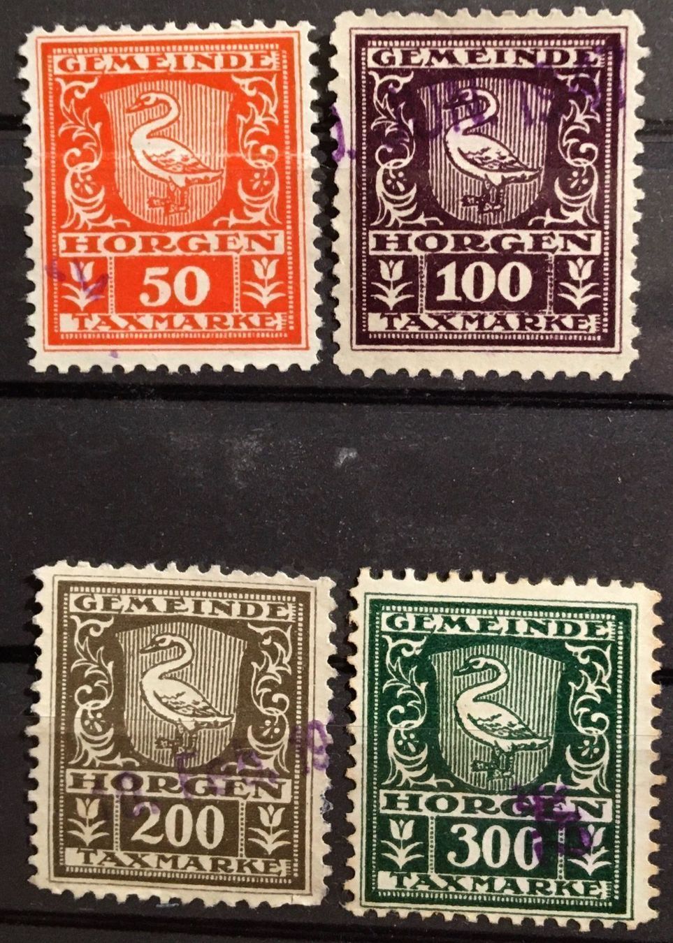 Alle Briefmarken: 4 Taxmarken Gemeinde Horgen ZH – Gebraucht aus Hunzenschwil von zibu88