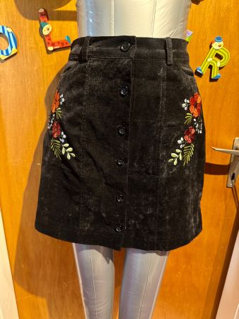 Damen Rock Minirock Bestickt Gr 36 Schwarz