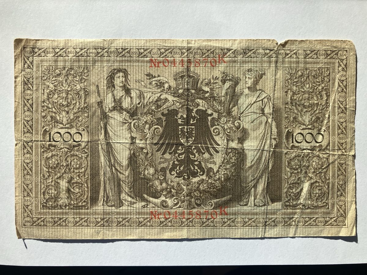 Banconote: 1000 Mark Reichsbanknote 1910 Germany – Difettoso da Wettingen venduto da BAG4478 1