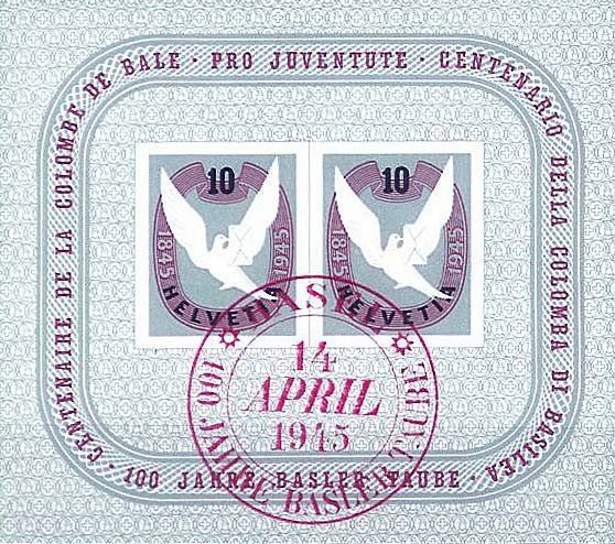 Alle Briefmarken: 1945 Basler Taube Block Ersttag gestempelt – Gebraucht aus Heerbrugg von Swissphila