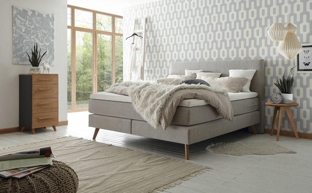 Boxspringbett Hasena COSTA Base Stoff Pepe grey 180 x 200 cm (Neu ...
