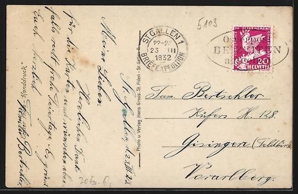 Cartoline postali: AK Sankt Gallen, Totalansicht, 1932 – Usato da Berlin venduto da bartko-reher 1
