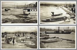 GENÈVE, 1929, 4 CARTES, LAC GELÉ, VUES INTÉRESSANTES