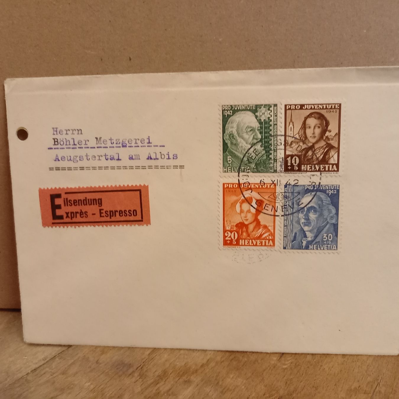 Tutti i francobolli: Briefumschlag Pro Juventute 1942 mit Briefmarken . – Usato da Ottenbach venduto da menseli251