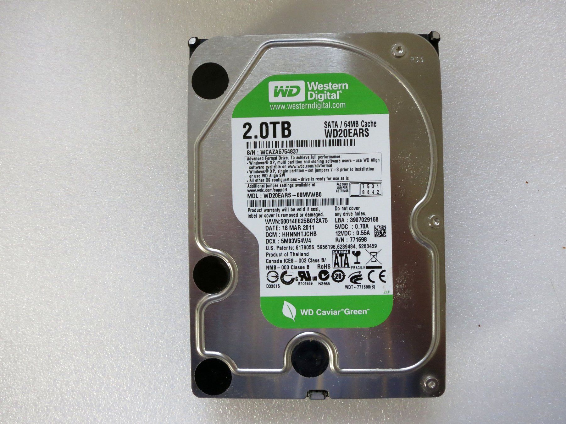 Western Digital Disques durs: Harddisk WD20EARS 2TB SATA 25256 std – D'occasion à Neuhausen par Juhui584