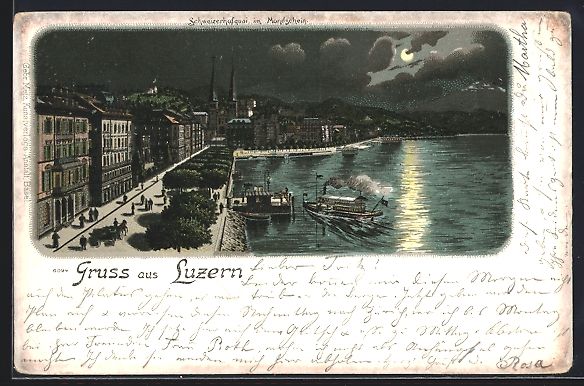 Ansichtskarten: Lithographie Luzern, Schweizerhofquai – Gebraucht aus Berlin von bartko-reher