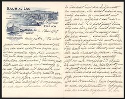 Briefkopf Zürich 1907, Hotel Baur au La