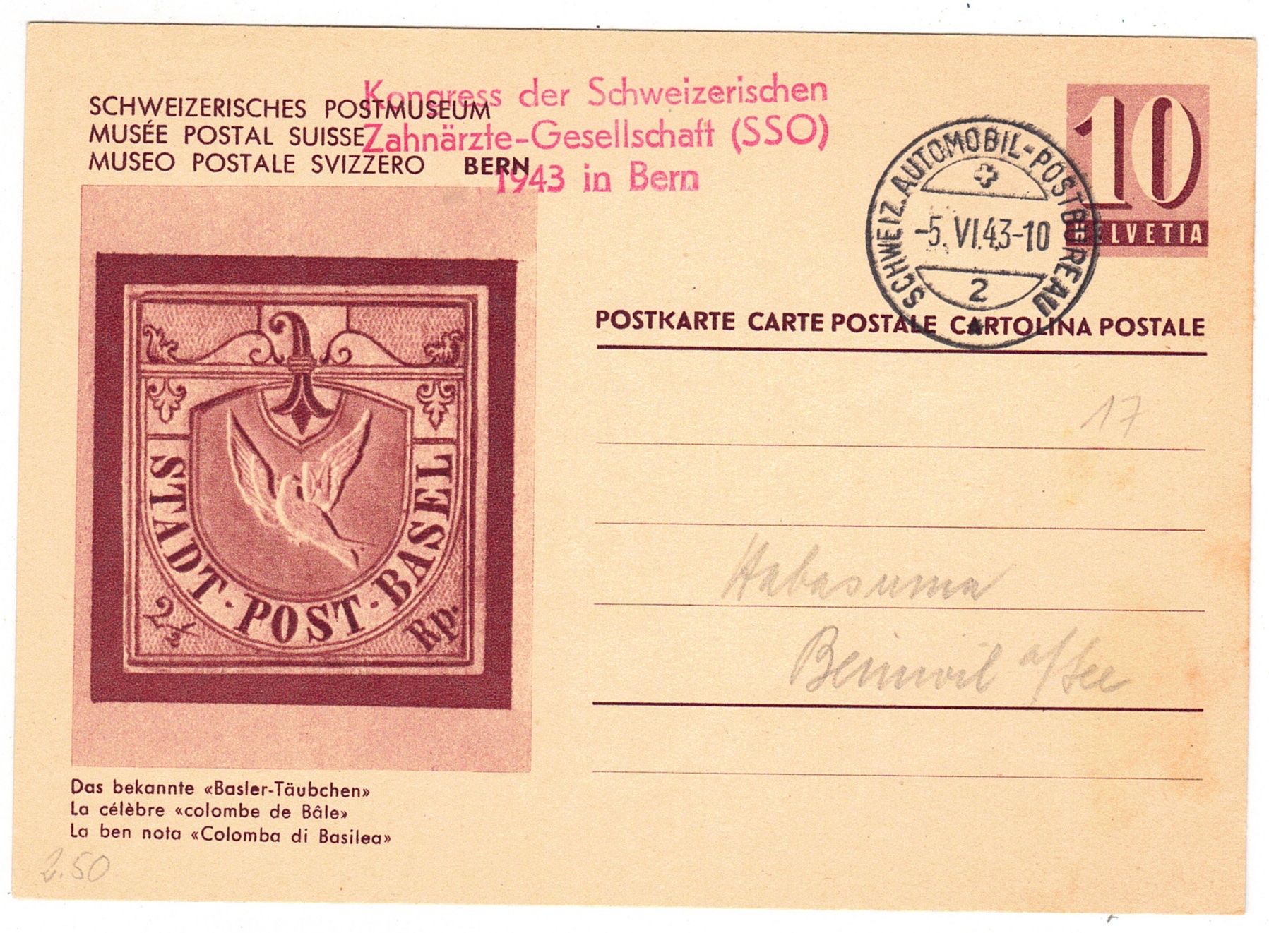 Tutti i francobolli: Entier postal BPA A331 le 5.VI.43 – Usato da La Tour-de-Peilz venduto da amjust